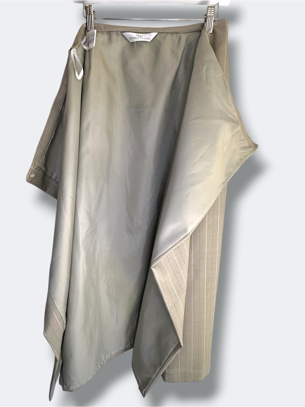 Vintage 1994 Marks & Spencer Sage Grey Wool Pinstripe Midi Skirt - Size 10 / M - Picture 11 of 16